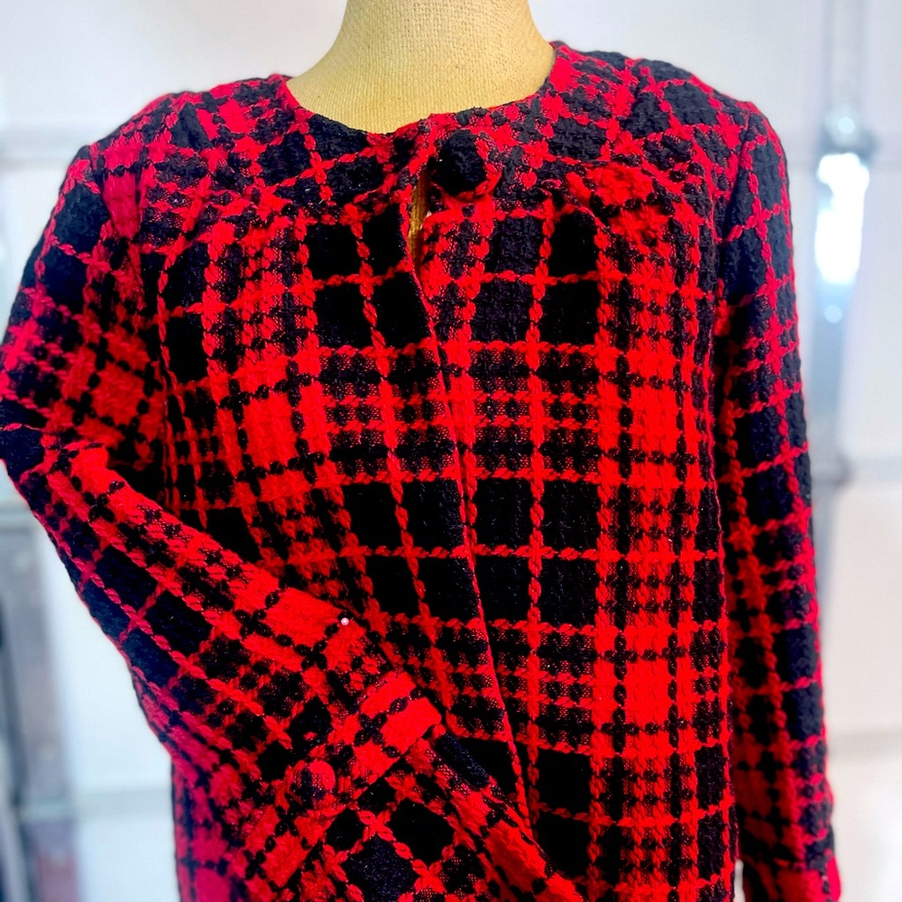 Red and black check jacket vintage flounce sleeve